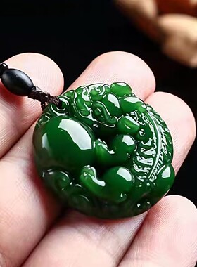和田色碧绿色玉貔貅吊坠招财男女挂件玉石皮休貔貅转运情侣项链