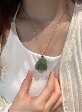 天然和田色东陵玉佛高冰大佛公吊坠项坠玉石弥勒佛玉佩玉佛项链挂