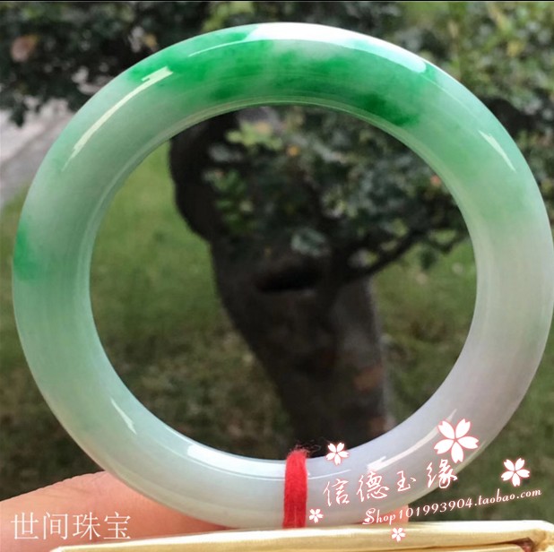 翡翠色玉石手镯冰糯种圆条飘花阳绿紫罗兰女玉手镯简约百搭款手镯