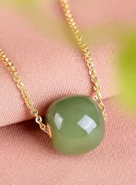 上新和田色玉吊坠路路通和田玉项链彩银女配饰锁骨链生日礼物简约