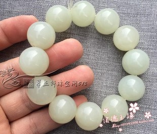 和田玉色青白手链透玉珠玉石男女大款圆手串手链简约款圆珠手链