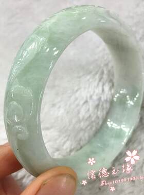 翡翠色玉石手镯老坑雕花冰种浅绿飘花女款玉手镯简约款女手镯百搭