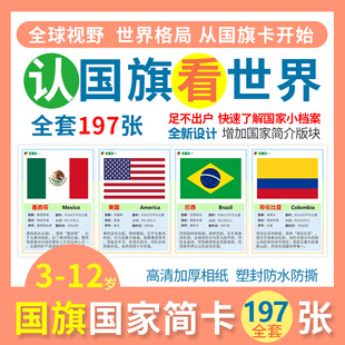 197个世界各国国旗认知卡片大全国家介绍闪卡玩具幼儿园训练教具
