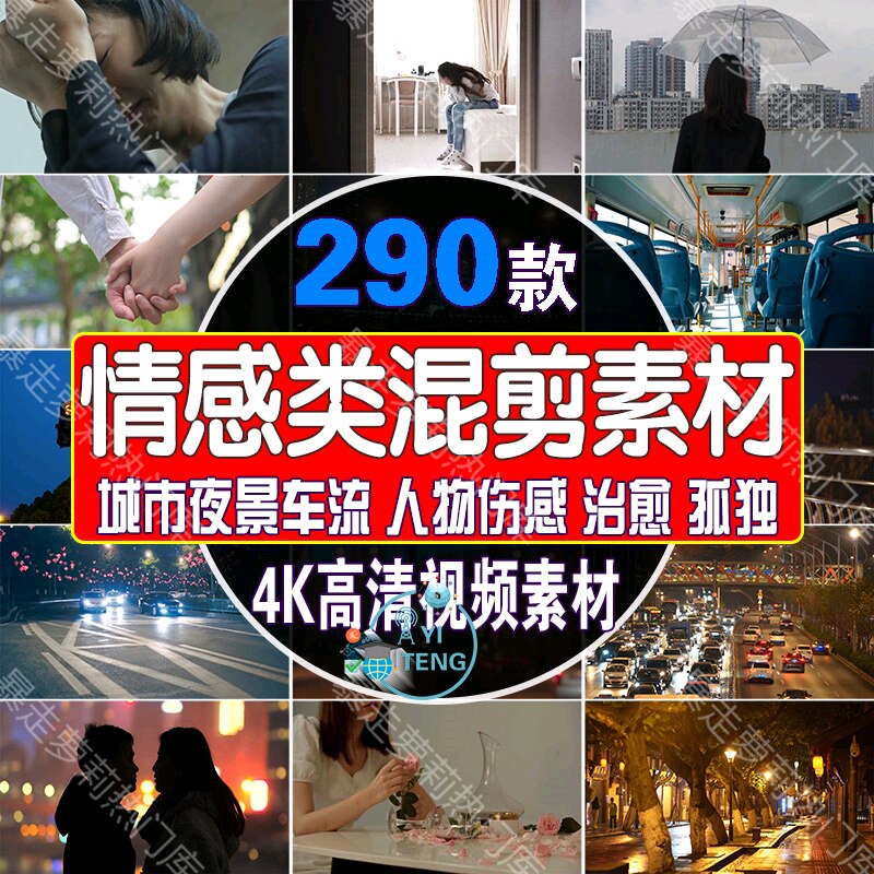 情感人物伤感治愈孤独唯美短视频城市夜景车流人流下雨励志素材