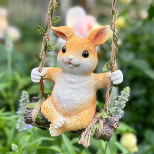 秋千兔子挂饰可爱动物壁挂墙壁装 饰阳台花园庭院布置创意造景挂件