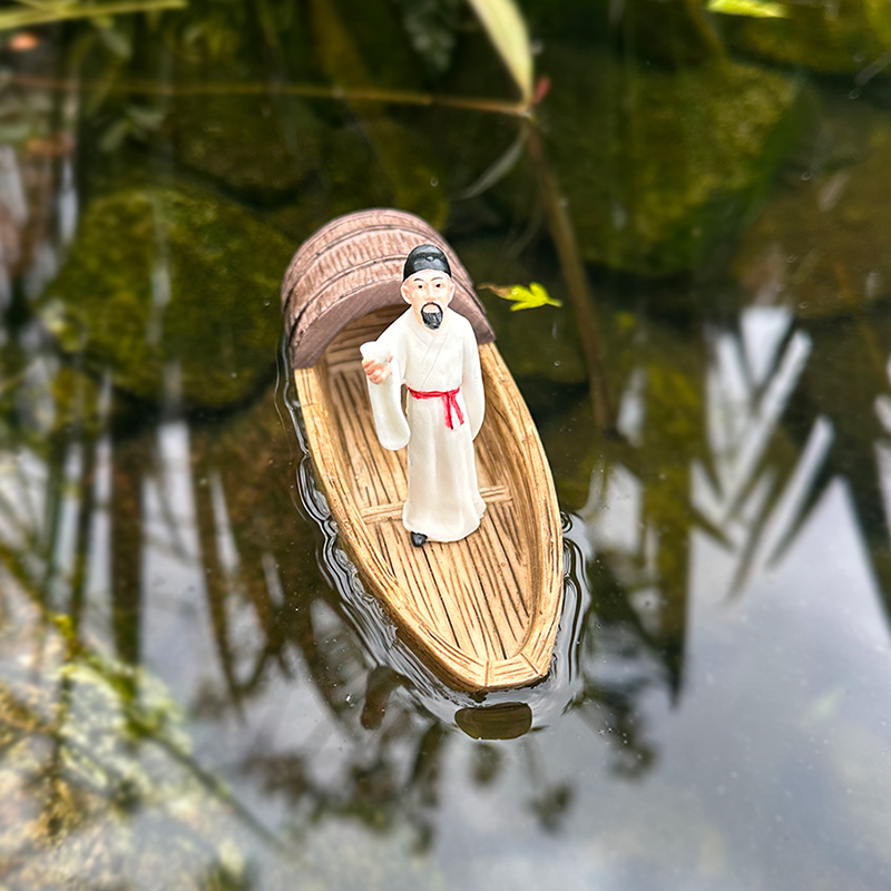 创意古代人物李白小船浮水摆件