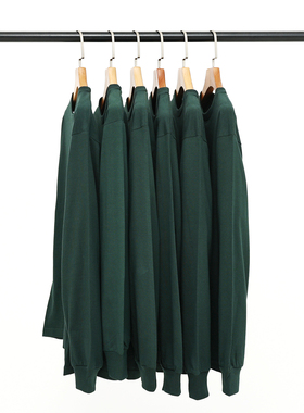 【小白家】复古墨绿深绿色全棉重磅250g不透纯棉圆领长袖T恤男女