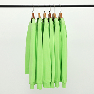 【小白家】浅绿荧光绿250g重磅不透纯棉圆领长袖T恤女男内搭大码