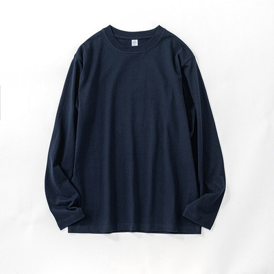 【小白家】250g重磅藏青色深蓝纯棉圆领长袖T恤男女全棉大码宽松T
