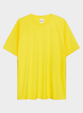 亮黄色230g重磅纯棉圆领短袖t恤男女全棉宽松打底大码活动定制