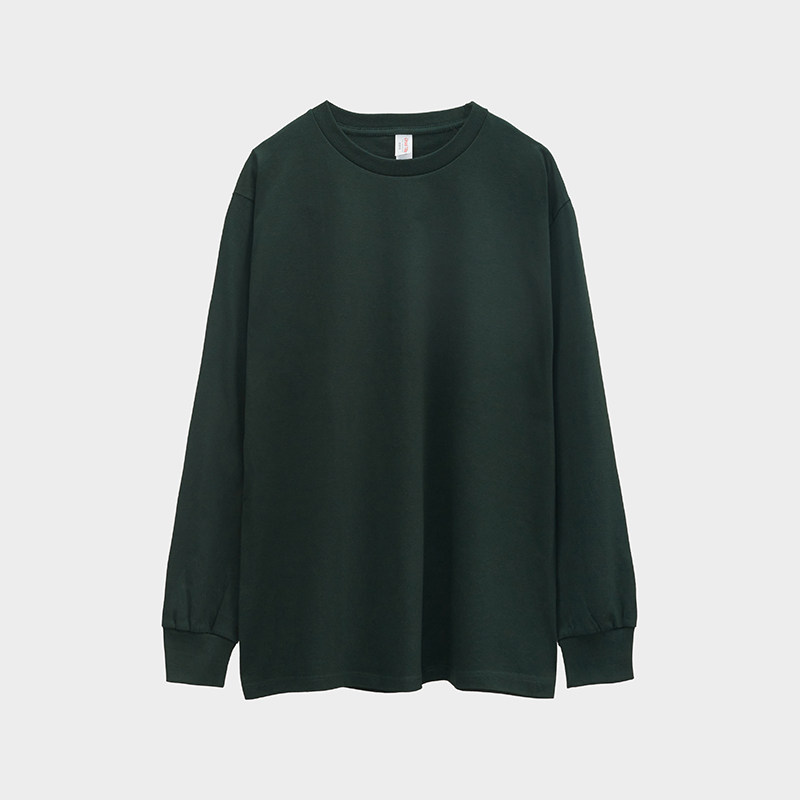 墨绿长袖T恤纯色宽松内搭打底