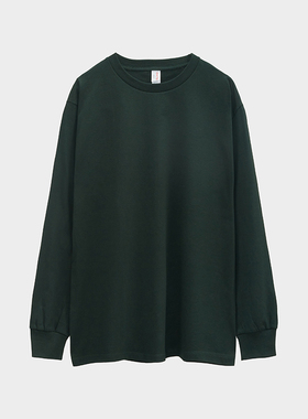 深绿色墨绿250g全棉重磅纯棉圆领长袖T恤男女宽松内搭打底衫大码