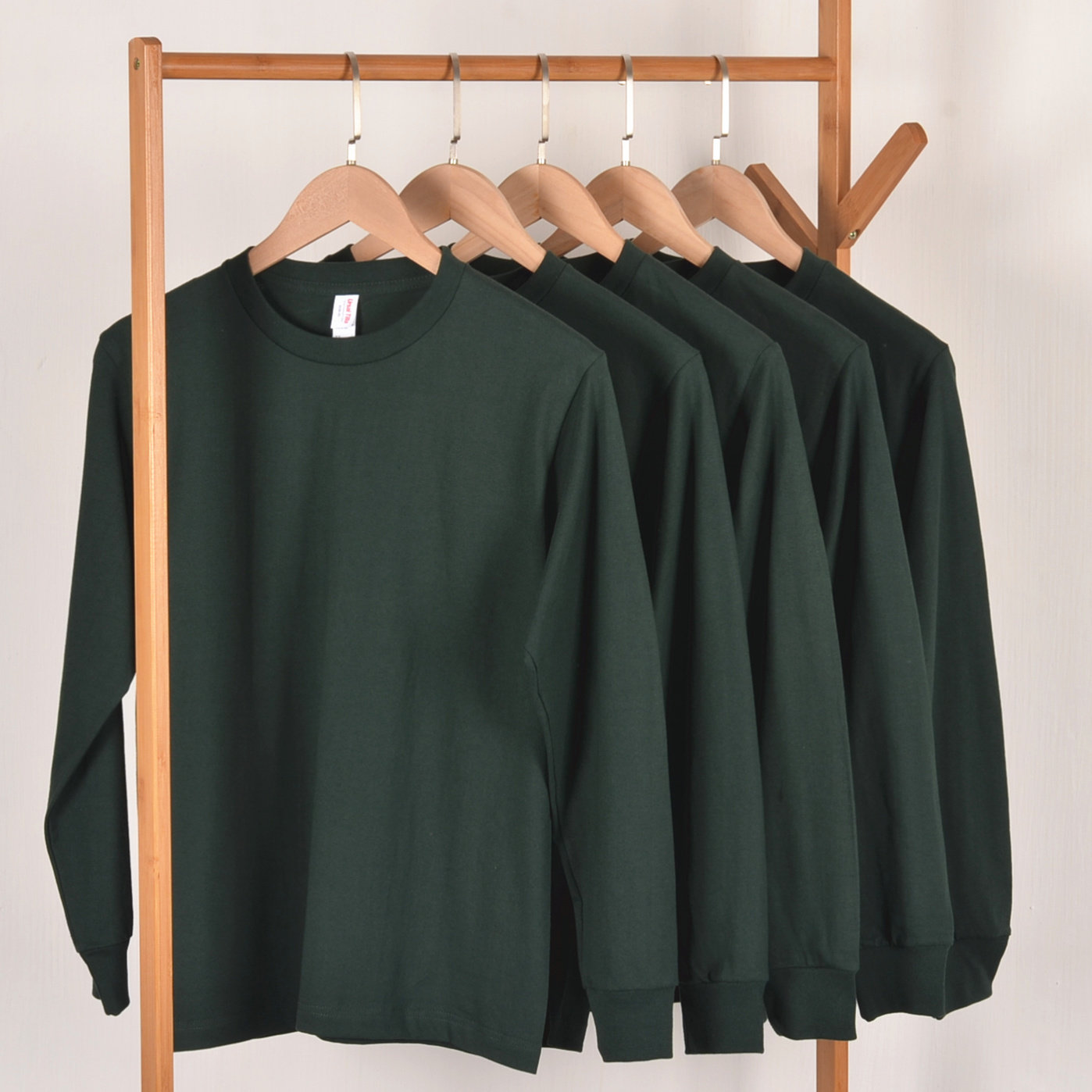 【小白家】深绿墨绿色重磅250g纯棉厚实圆领长袖T恤女男情侣纯白t