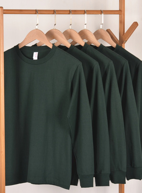 【小白家】深绿墨绿色重磅250g纯棉厚实圆领长袖T恤女男情侣纯白t