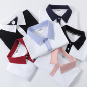 男女翻领落肩拼色全棉t恤大码 polo衫 纯棉短袖 宽松学院 小白家