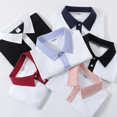 【小白家】纯棉短袖polo衫男女翻领落肩拼色全棉t恤大码宽松学院