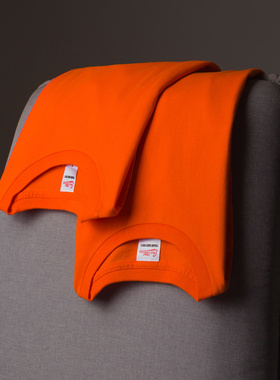 【小白家】橙色重磅加厚纯棉纯色基础款短袖圆领t恤男女情侣大码