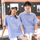 小白家 日系纯色全棉短袖 polo衫 男女纯棉翻领t恤大码 宽松BF风