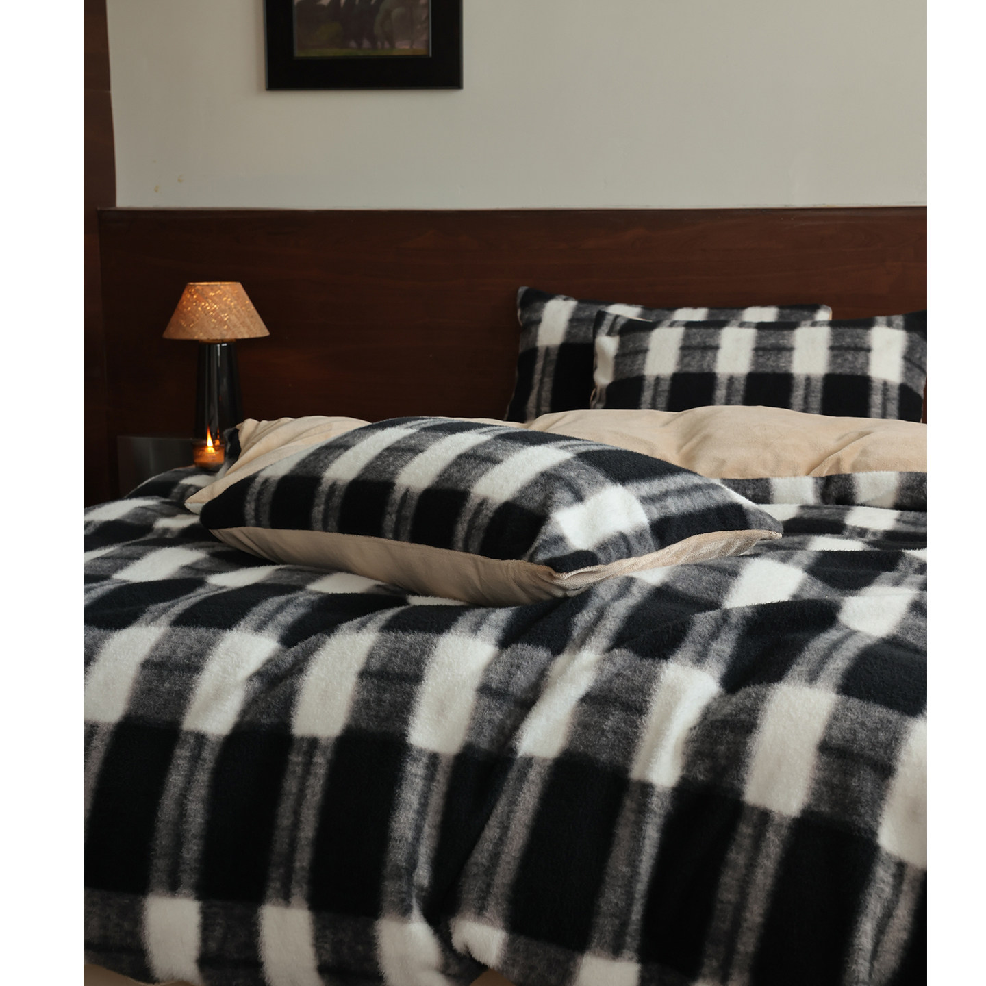 斯德哥尔摩/Nordic北欧秋冬保暖牛奶绒几何格子床单四件套被套