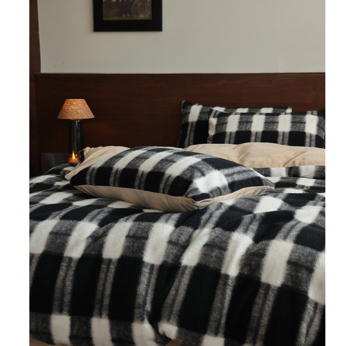 斯德哥尔摩/Nordic北欧秋冬保暖牛奶绒几何格子床单四件套被套