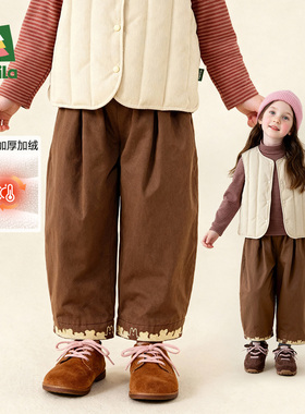 Amila女童加绒休闲直筒裤小孩秋冬款儿童宝宝加厚保暖长裤子纯棉