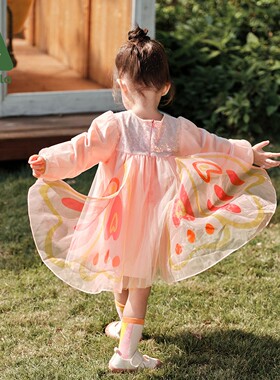 Amila女童蝴蝶仙女演出连衣裙春夏装儿童网纱公主裙小孩洋气裙子
