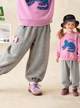 Amila女童加绒休闲运动裤秋冬款儿童宝宝加厚一体绒束脚长裤宽松