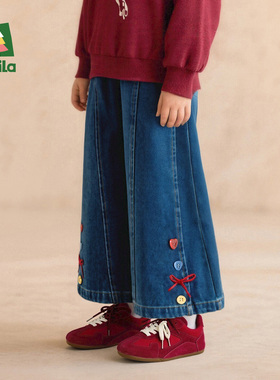 Amila女童休闲牛仔裤秋冬款儿童宝宝时髦阔腿加绒裤子小女孩洋气