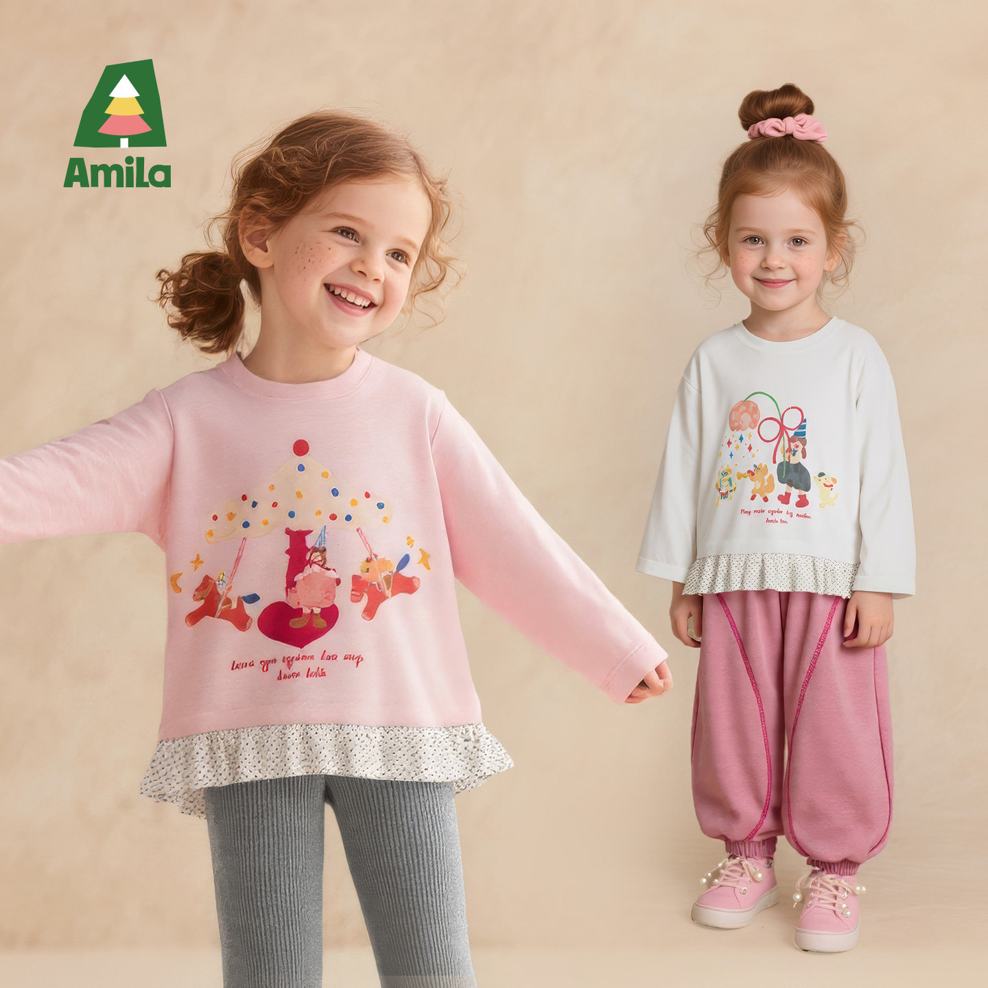 Amila女童甜美印花长袖T恤春秋款