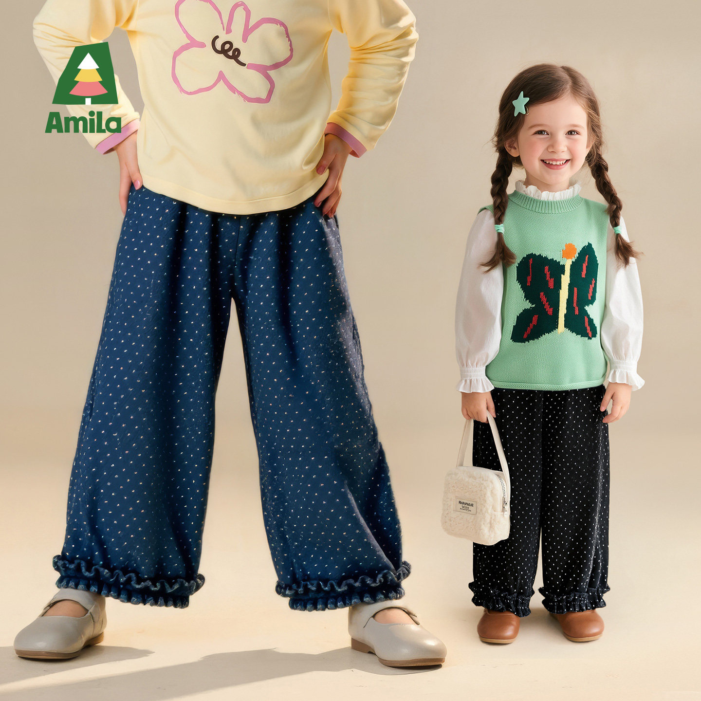Amila女童波点休闲直筒裤春秋款