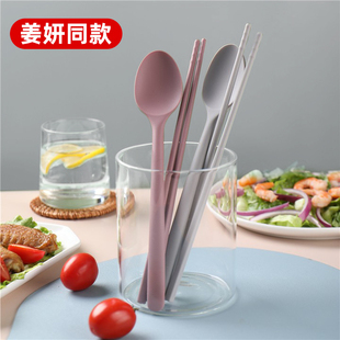 姜妍同款 韩式 食品级硅胶筷子勺子家用吃饭单人勺筷餐具便携套装