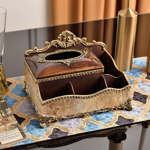 欧式贝壳工艺多功能纸巾盒复古奢华摆件遥控器收纳盒餐巾盒抽纸盒