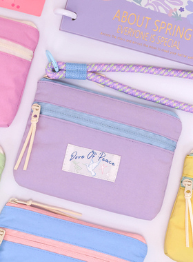 原创可爱布艺大屏手机包女日韩拉链长款钱包女苹果手机袋小零钱包