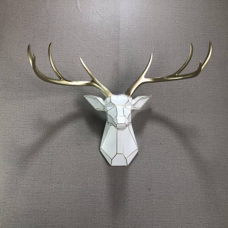 手工上色描金鹿头壁挂饰新年家居客厅玄关过道墙面装饰3D模型百搭