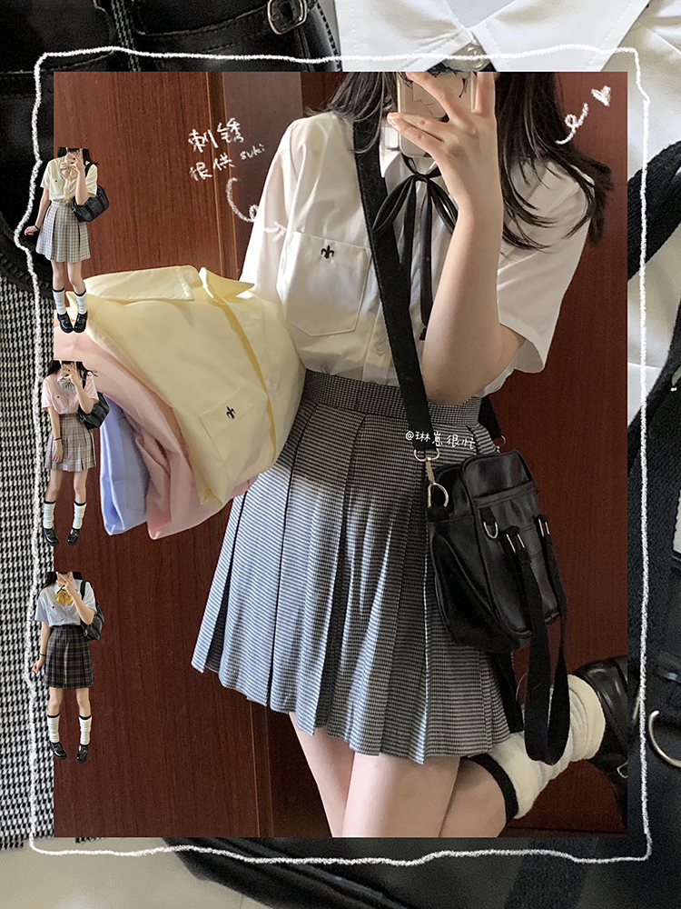 百搭学院风短袖基础款衬衫