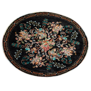 阿富汗手工羊毛地毯圆形大地毯纯黑色餐厅大尺寸仿古高端花卉图案