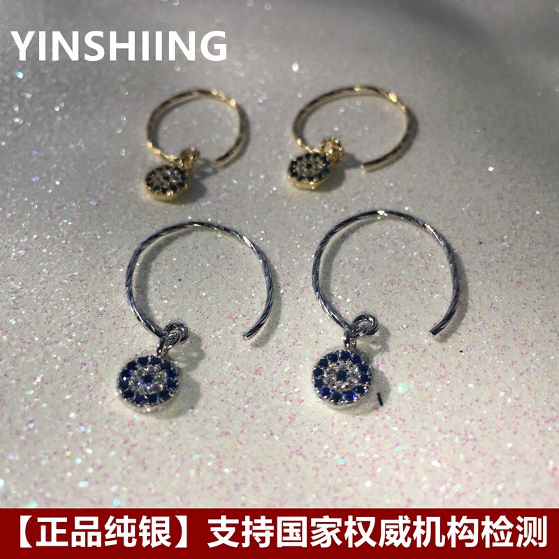 925纯银恶魔之眼耳环女韩国气质个性百搭网红耳饰大气潮2018新款