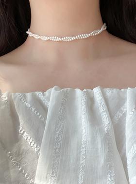 925纯银双层珍珠项链女choker锁骨链短款颈链2023年新款气质小众