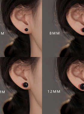 S925纯银天然7A级黑玛瑙耳钉小众设计高级感耳环气质耳饰甜酷潮人