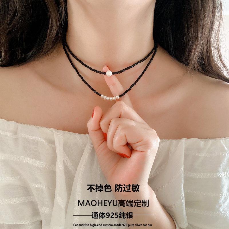S925纯银天然淡水珍珠尖晶石项链