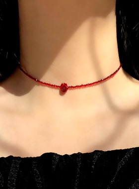 通体S925纯银红色尖晶石项链