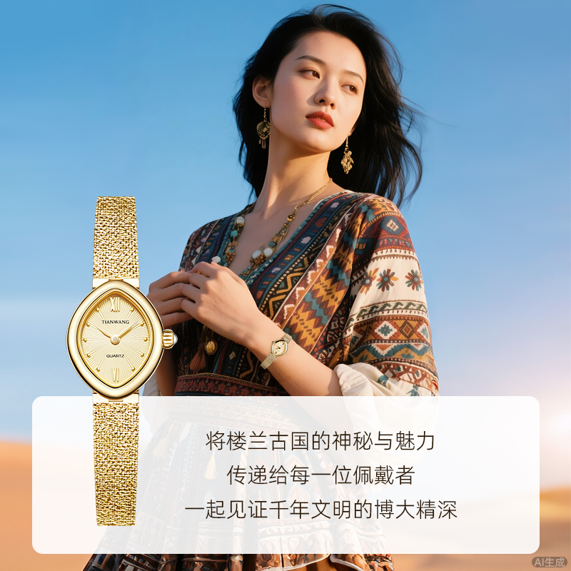 天王表楼兰系列轻奢复古小表盘31544女表高级感女生生日礼物