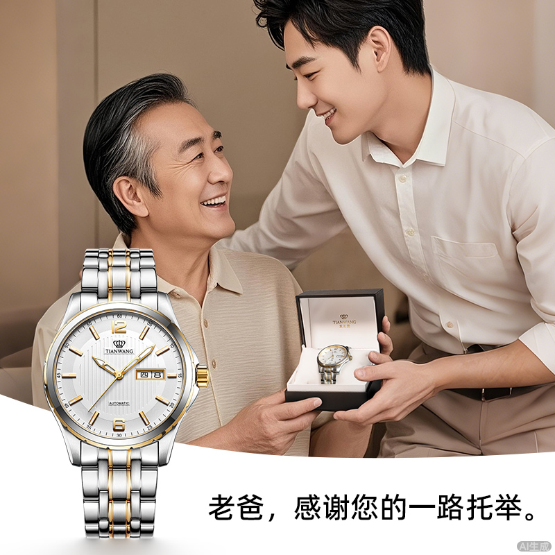 天王表复古机械表送爸爸生日礼物
