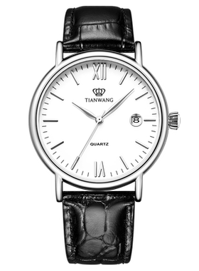 天王表简约休闲真皮石英手表男生礼物3874新年礼物送男生