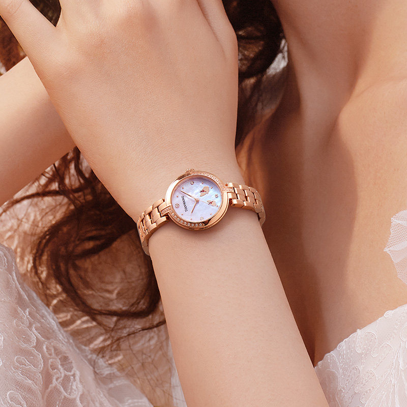 天王尚SHINE系列蓝色粉色贝母蝴蝶表女士腕表生日礼物