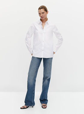 Massimo Dutti同款2026春夏新品宽松版型棉质弹性设计白色衬衫 女