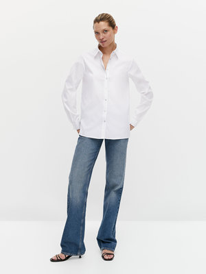 Massimo Dutti同款2026春夏新品宽松版型棉质弹性设计白色衬衫 女