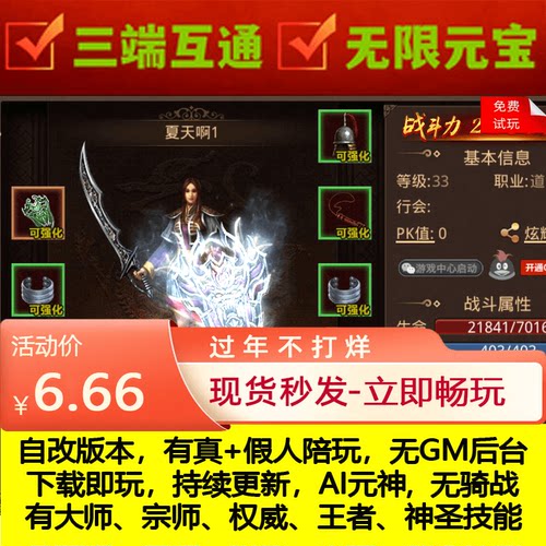 耐玩版手游传世手游无限元宝