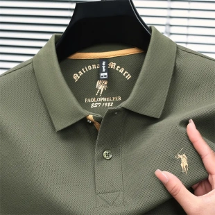 2025夏季新款休闲男士t恤短袖刺绣商务潮牌翻领透气纯棉poIo衫男