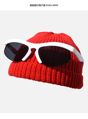 王一博同款红色眼镜针织毛线帽子墨镜短款这就是街舞瓜皮冷帽5潮